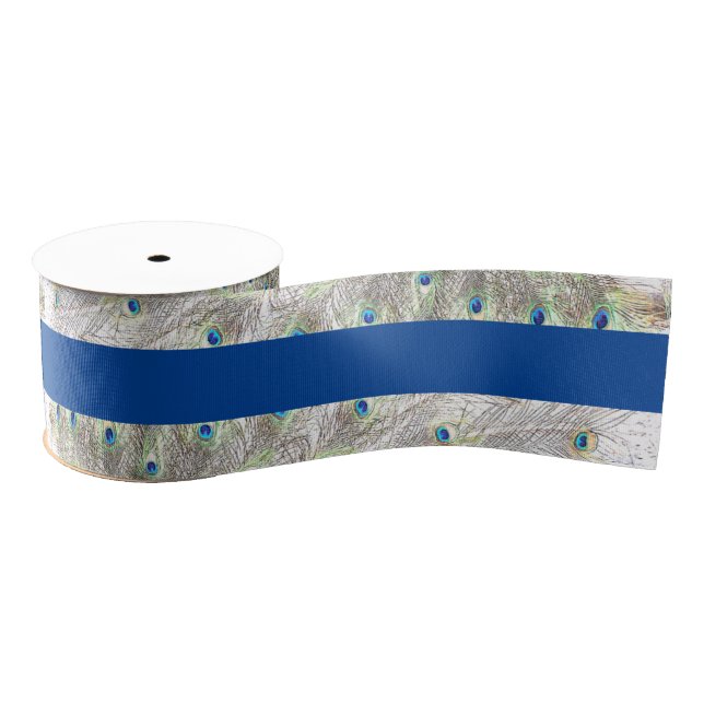 Peacock Feathers Blue Grosgrain Ribbon (Spool)