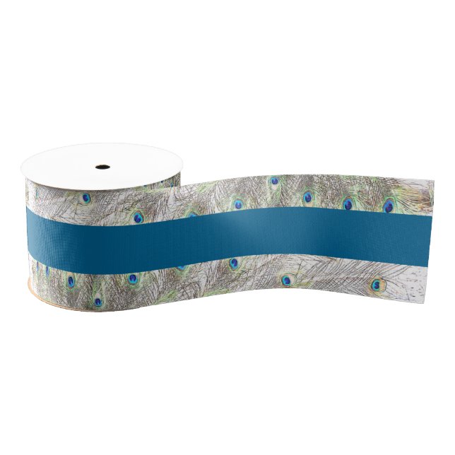 Peacock Feathers Blue Grosgrain Ribbon (Spool)