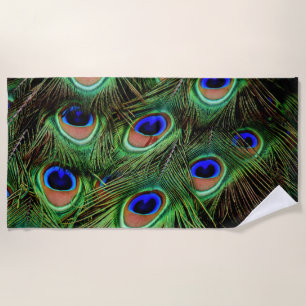 Peacock Feathers Blue Teal Colourful Photography Beach Towel
