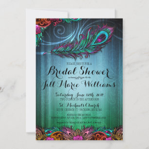 Peacock Feathers Bridal Shower Invitation