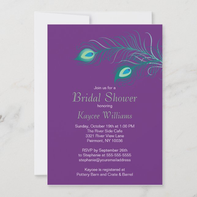 Peacock Feathers Bridal Shower Invitation (Front)