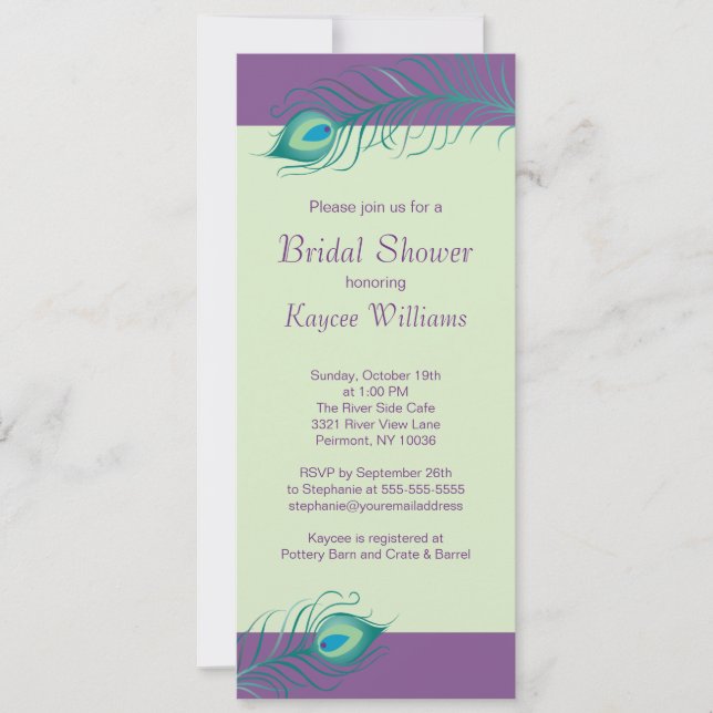 Peacock Feathers Bridal Shower Invitation (Front)