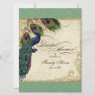 Peacock & Feathers Bridal Shower Invite  Green