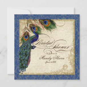 Peacock & Feathers Bridal Shower Invite Navy Blue