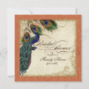 Peacock & Feathers Bridal Shower Invite Orange