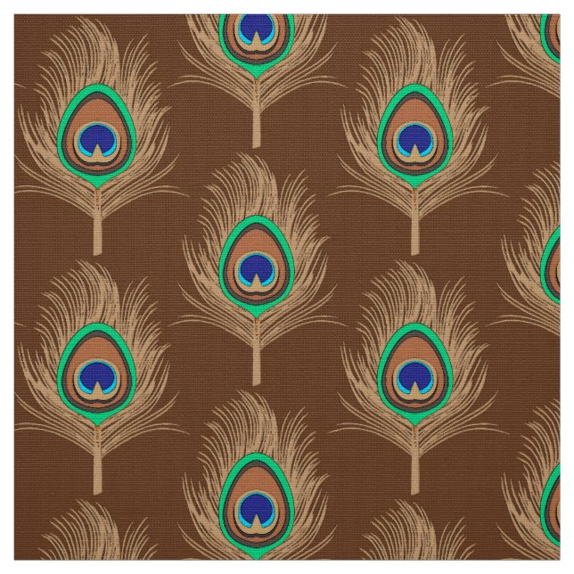 Peacock Feathers, Camel Tan on Chocolate Brown Fabric (Swatch)
