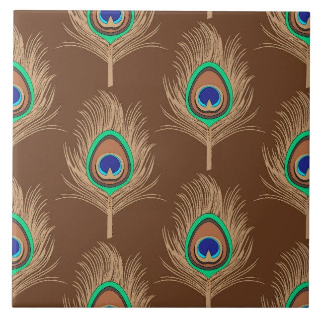 Peacock Feathers, Camel Tan on Chocolate Brown Tile (Front)
