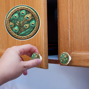 Peacock Feathers Ceramic Knob
