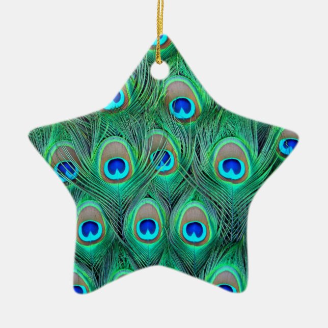 Peacock Feathers Ceramic Ornament (Front)