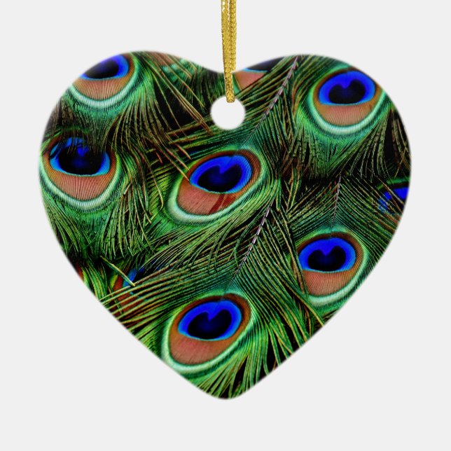 Peacock Feathers Ceramic Ornament (Front)