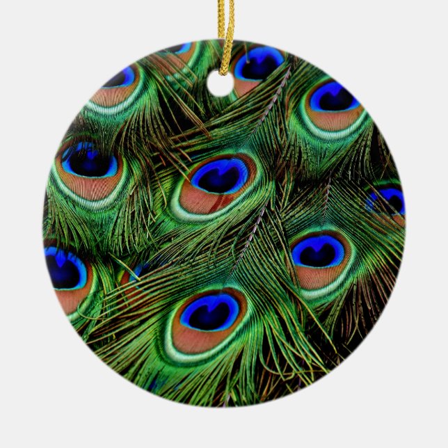 Peacock Feathers Ceramic Tree Decoration (Front)