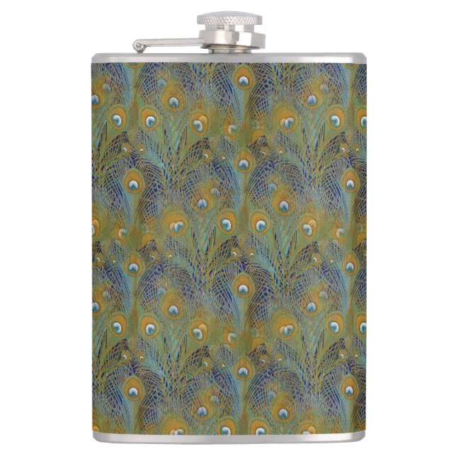 Peacock Feathers Coordinates Hip Flask (Front)