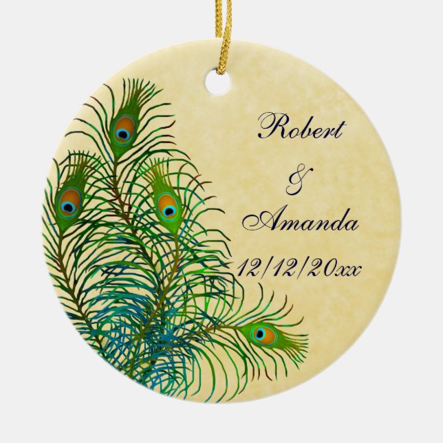 Peacock Feathers Customisable Wedding Ornament (Front)