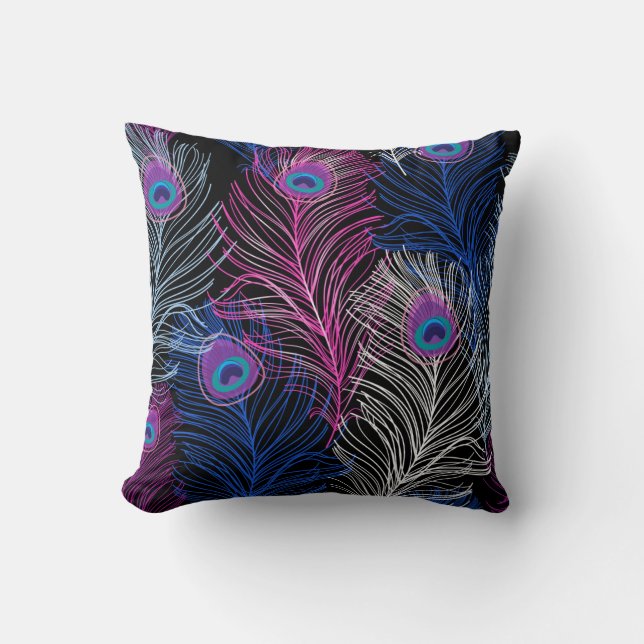 Peacock Feathers Dark: Gorgeous Vintage Design Cushion (Front)