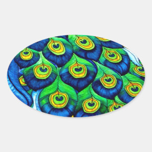 Peacock Feathers Design Oval Sticker