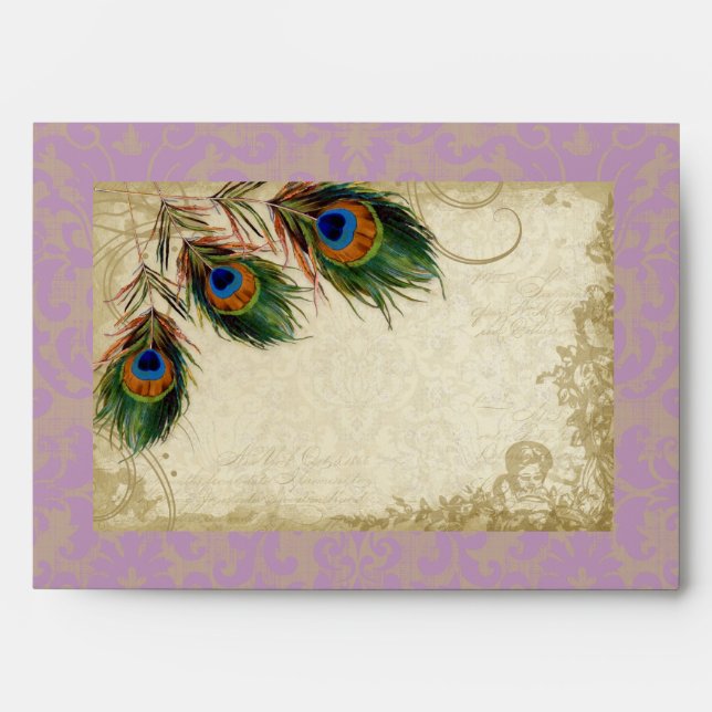 Peacock & Feathers Elegant Matching Wedding Set Envelope (Front)
