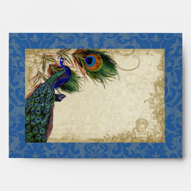 Peacock & Feathers Elegant Matching Wedding Set Envelopes (Front)