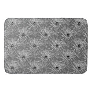 Peacock feathers elegant silver grey pattern bath mat