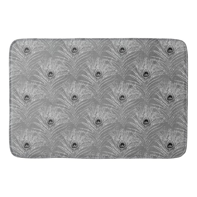 Peacock feathers elegant silver grey pattern bath mat (Front)