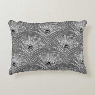 Peacock feathers elegant silver grey pattern decorative cushion
