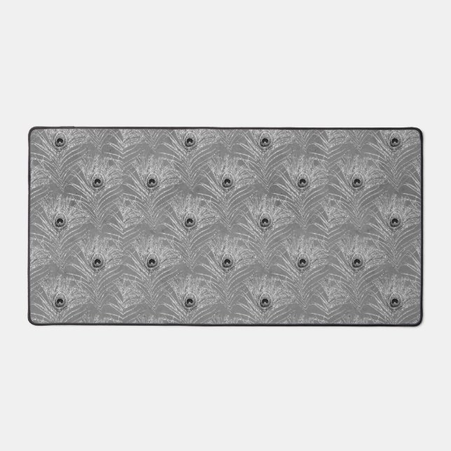 Peacock feathers elegant silver grey pattern desk mat (Front)