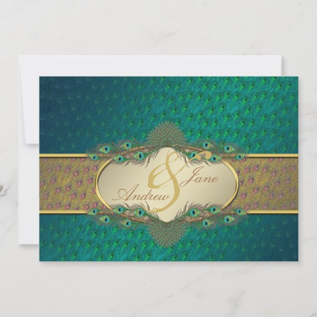Peacock feathers elegant wedding invitations (Front)