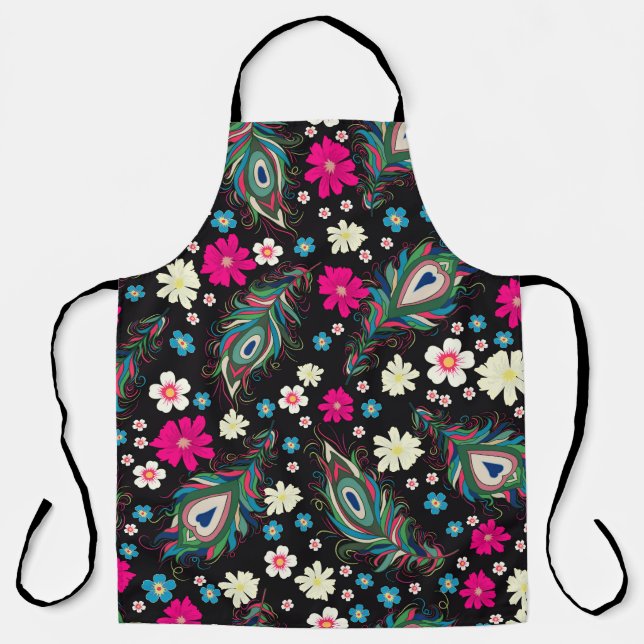 Peacock Feathers Embroidery Seamless Pattern Apron (Front)