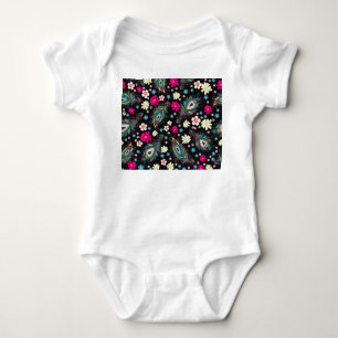 Peacock Feathers Embroidery Seamless Pattern Baby Bodysuit