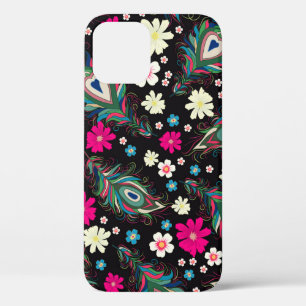 Peacock Feathers Embroidery Seamless Pattern iPhone 12 Case