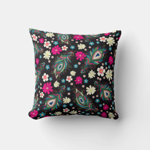 Peacock Feathers Embroidery Seamless Pattern Cushion