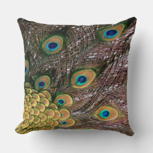 Peacock Feathers Emerald Green and Gold Cushion