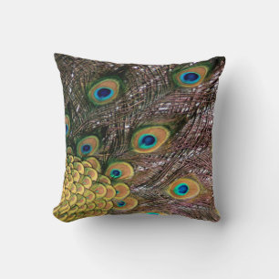 Peacock Feathers Emerald Green and Gold Cushion