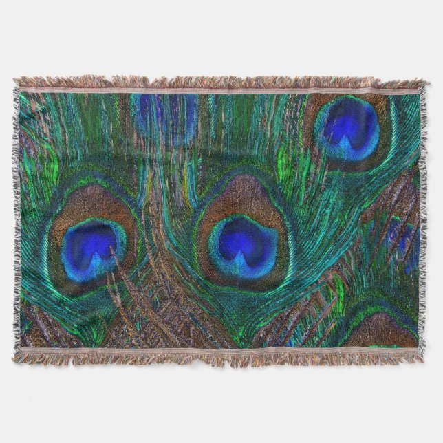 Peacock Feathers Etching Style Throw Blanket (Front)