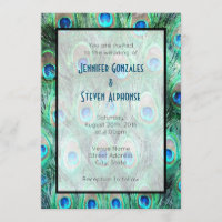 Peacock Feathers Exotic Watercolor Wedding Invite