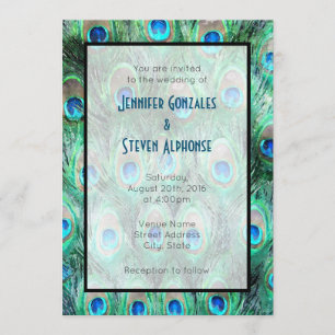 Peacock Feathers Exotic Watercolor Wedding Invite