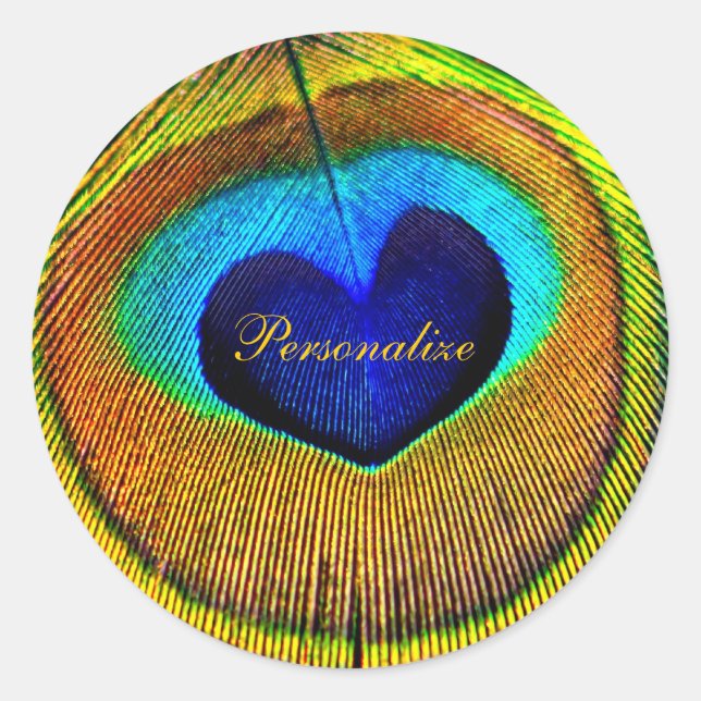 Peacock Feathers Eye of Love With Name Classic Round Sticker (Front)