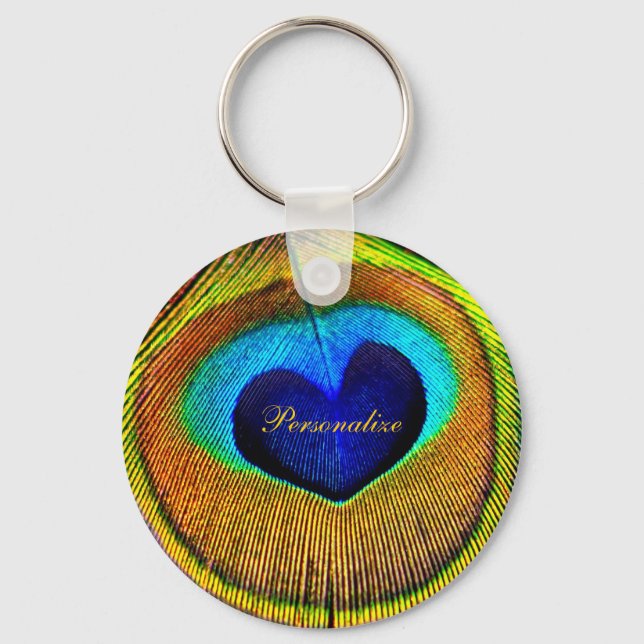 Peacock Feathers Eye of Love With Name Key Ring (Front)