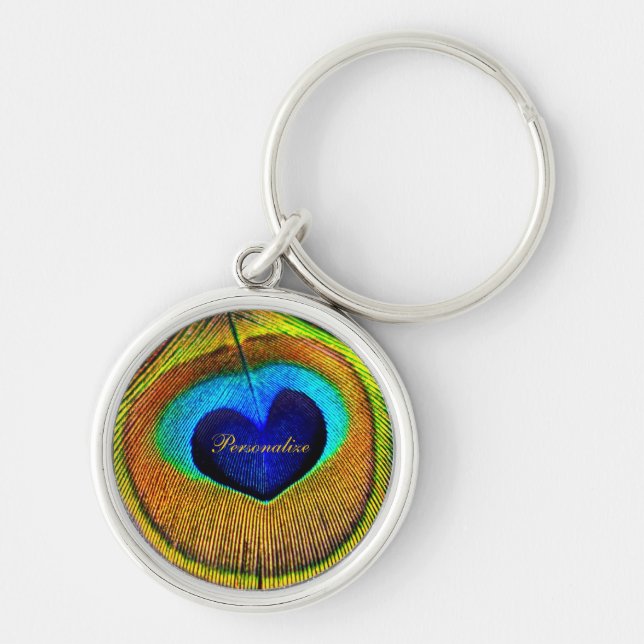 Peacock Feathers Eye of Love With Name Key Ring (Front)