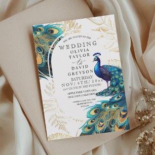  Peacock Feathers Flora Wedding  Invitation
