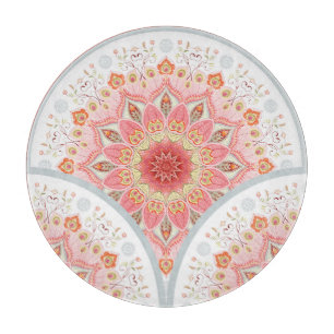 Peacock Feathers, Floral Round Ornament. Cutting Board