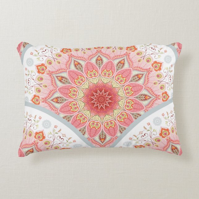 Peacock Feathers, Floral Round Ornament. Decorative Cushion (Front)