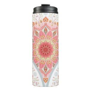 Peacock Feathers, Floral Round Ornament. Thermal Tumbler
