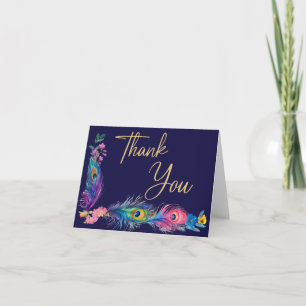 Peacock Feathers & Flowers Quinceañera Thank You Card