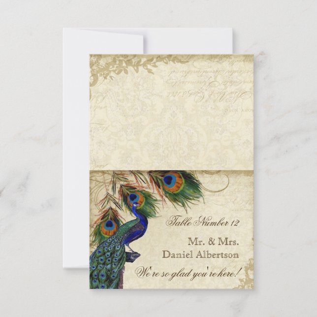 Peacock & Feathers Formal DIY Folding Tent Cards (Front)