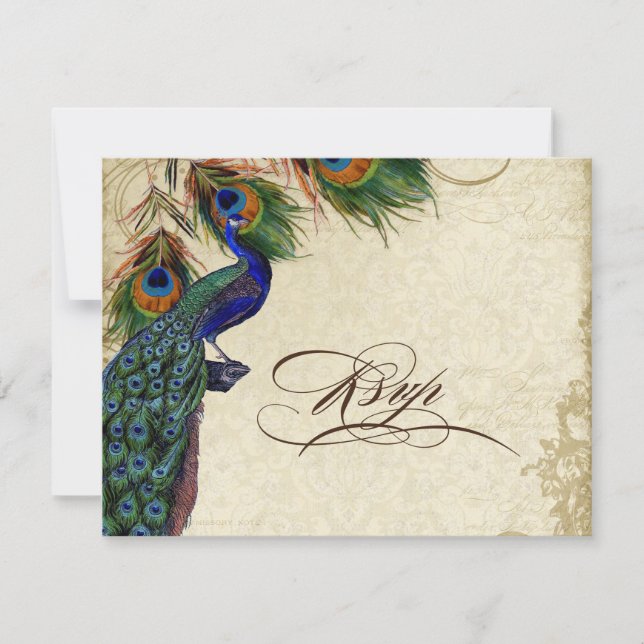 Peacock & Feathers Formal RSVP Response Cream (Front)