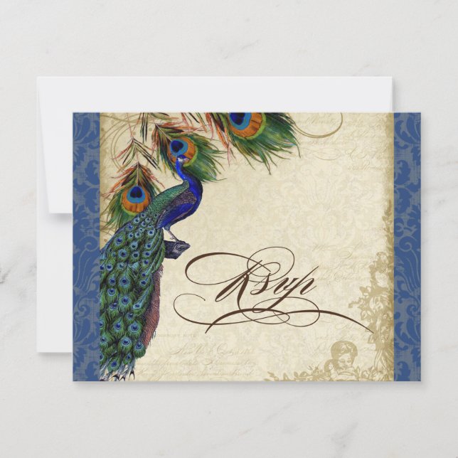 Peacock & Feathers Formal RSVP Response Navy Blue (Front)