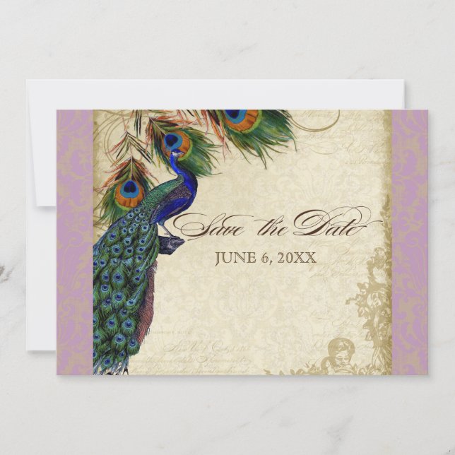 Peacock & Feathers Formal Save the Date Aqua Blue Invitation (Front)