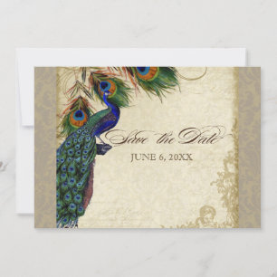 Peacock & Feathers Formal Save the Date Taupe Tan