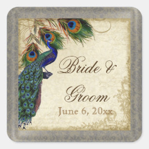 Peacock & Feathers Formal Wedding Favour Seals Tag