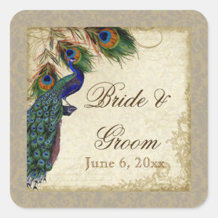 Peacock & Feathers Formal Wedding Favour Seals Tag
